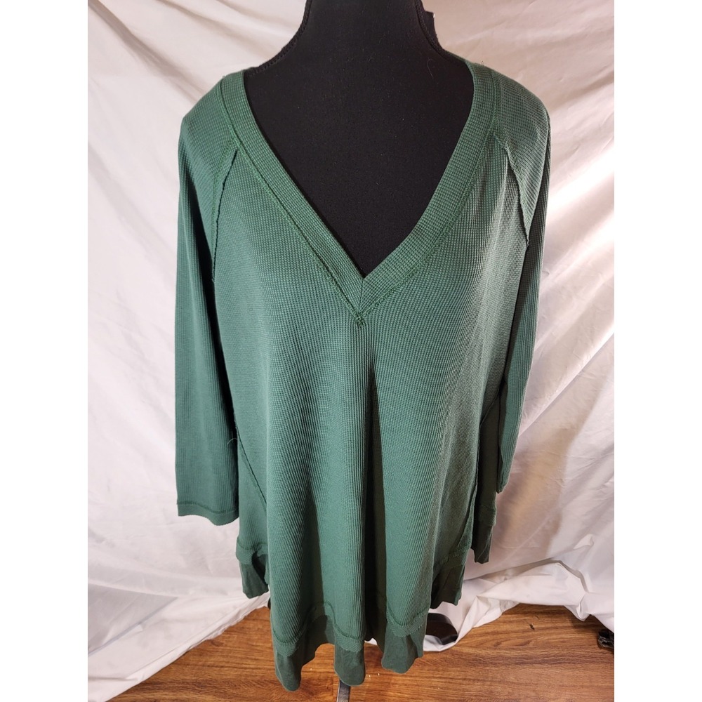 NWT Suzanne Betro Green Waffle Knit V Neck Tunic Size XL